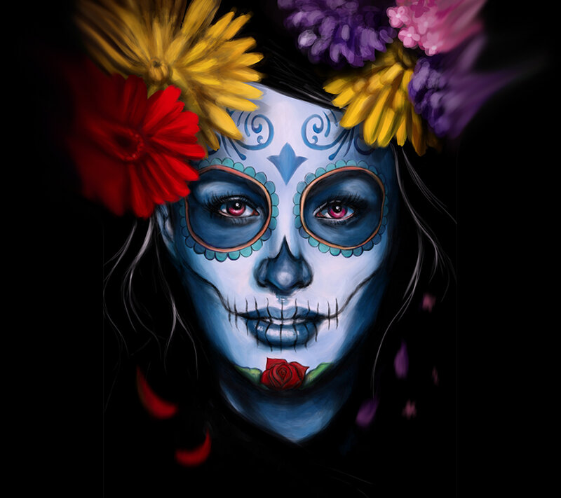 Woman with Sugar Skull Makeup — Blue, Dramatic