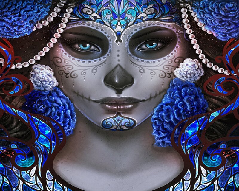 Woman with Sugar Skull Makeup — Blue