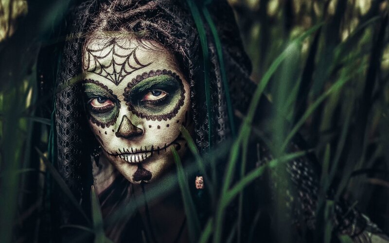 Woman with Sugar Skull Makeup — Green