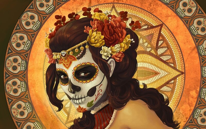 Woman with Sugar Skull Makeup — Orange