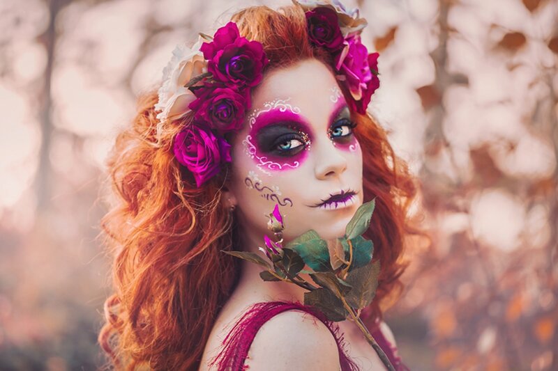 Woman with Sugar Skull Makeup — Pink, Dramatic