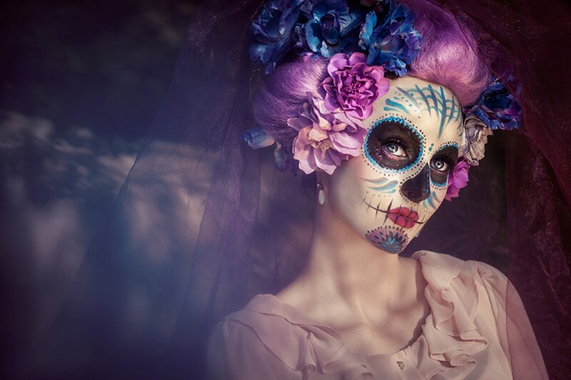 Woman with Sugar Skull Makeup — Purple, Dramatic