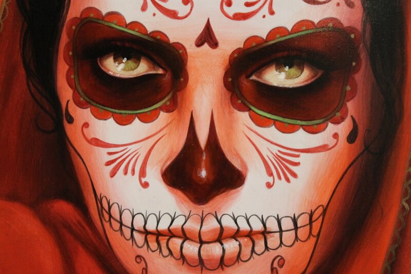 Woman with Sugar Skull Makeup — Red, Dramatic, Painting