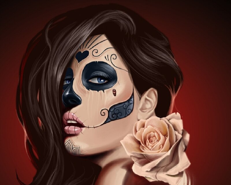 Woman with Sugar Skull Makeup — Red, Dramatic