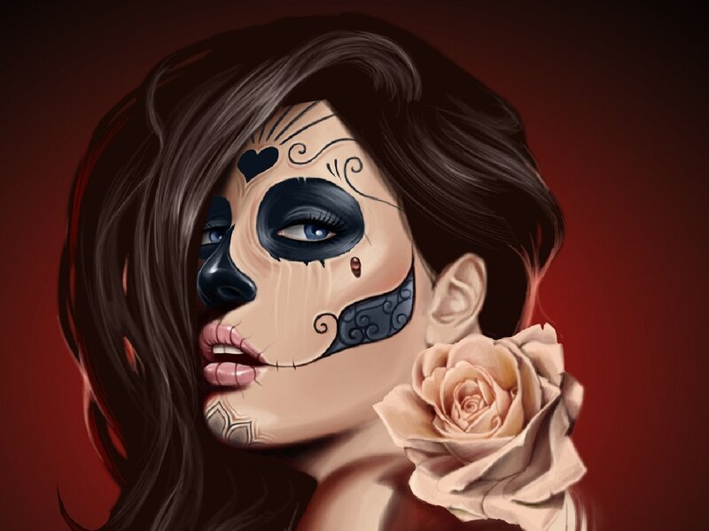 Woman with Sugar Skull Makeup — Red