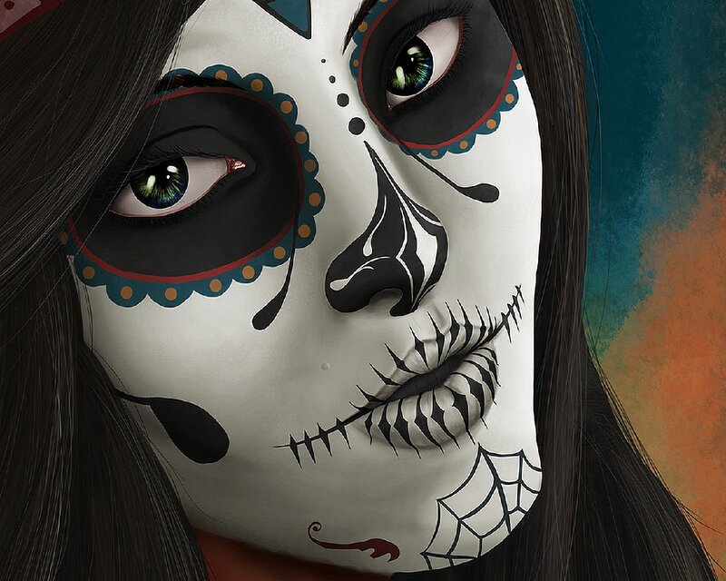 Woman with Sugar Skull Makeup — White, Dramatic, Digital Art, Eyes