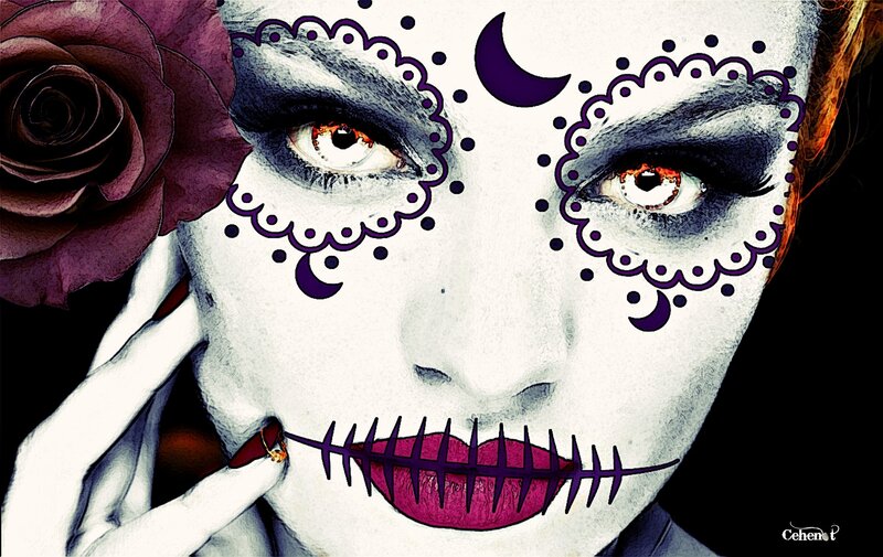Woman with Sugar Skull Makeup — White, Dramatic, Night