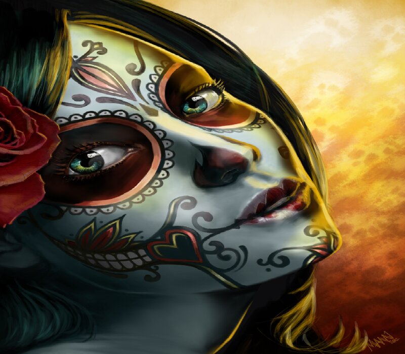 Woman with Sugar Skull Makeup — Yellow
