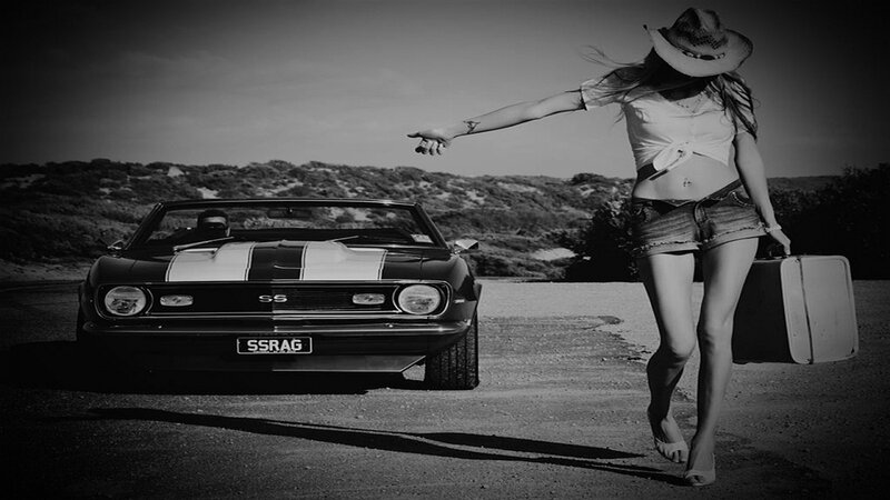 Woman with Suitcase and Car