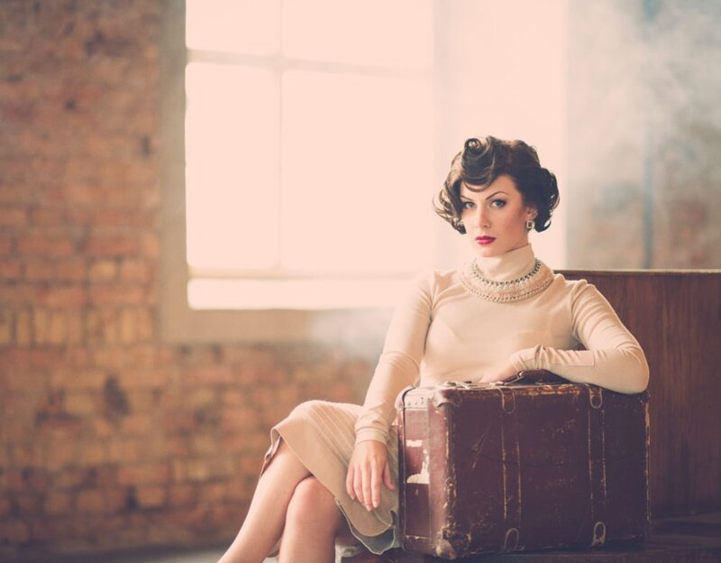 Woman with Suitcase — Beige, Dramatic
