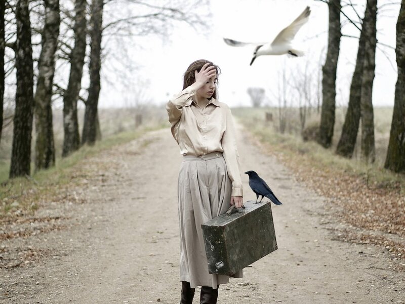 Woman with Suitcase — Beige