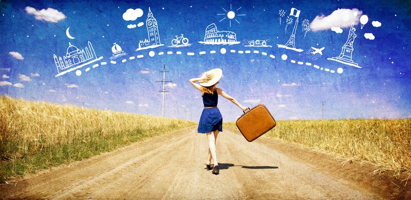 Woman with Suitcase — Blue, Dreamy