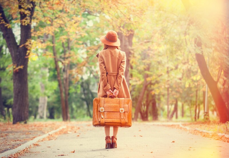 Woman with Suitcase — Brown, Serene