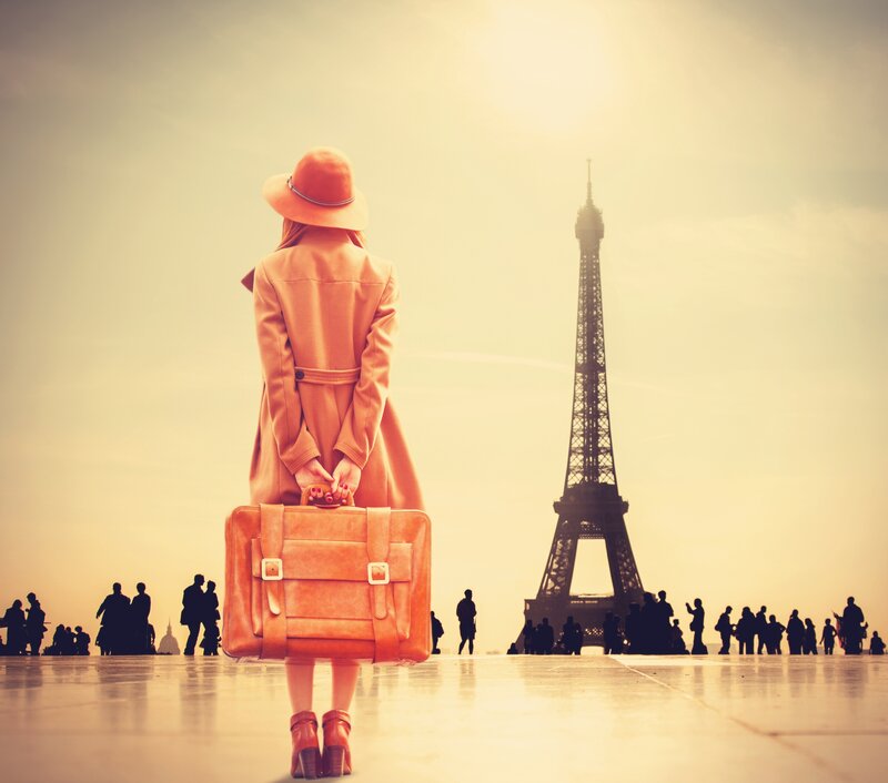 Woman with Suitcase — Orange, Serene, Sunset