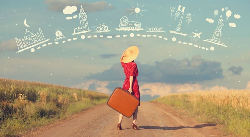 Woman with Suitcase — Red, Dreamy