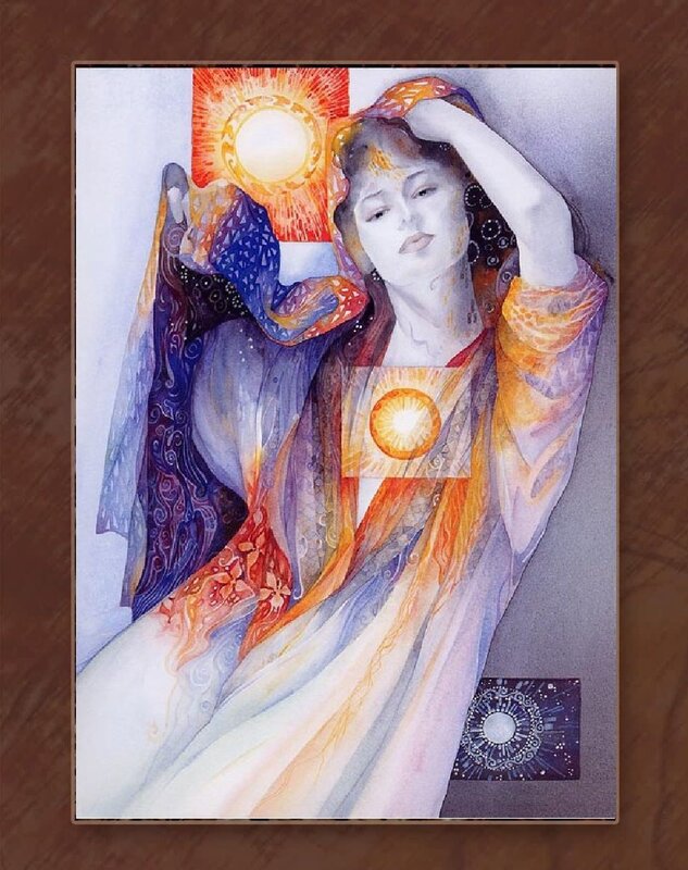 woman with sun symbols