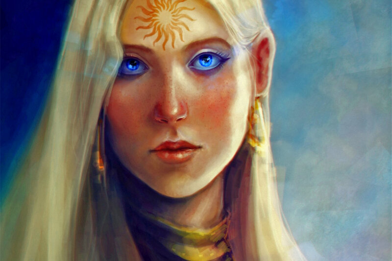 Woman with Sun Tattoo — Blue