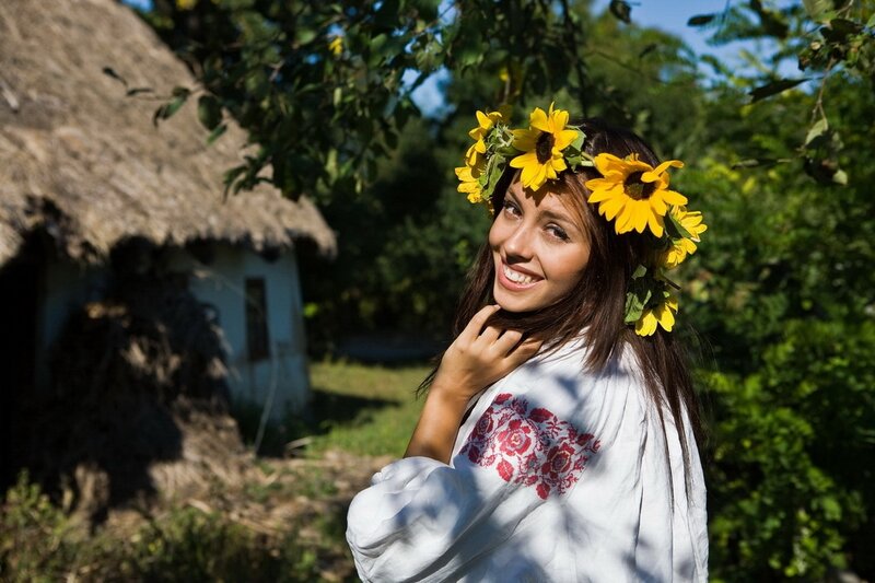 Woman with sunflower crown