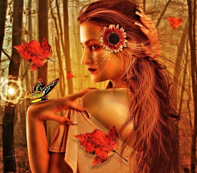 Woman with Sunflower in Hair — Orange