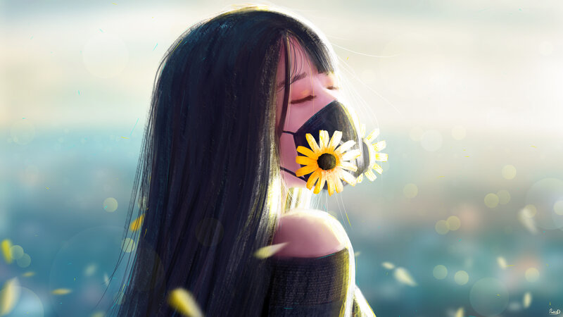 Woman with Sunflower Mask