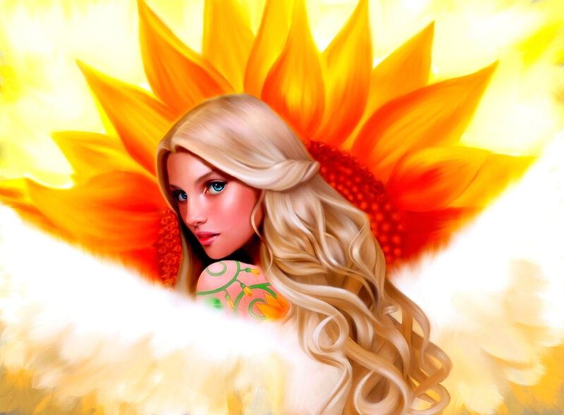 Woman with Sunflower Wings
