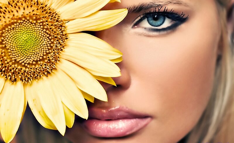 Woman with Sunflower — Yellow, Calm