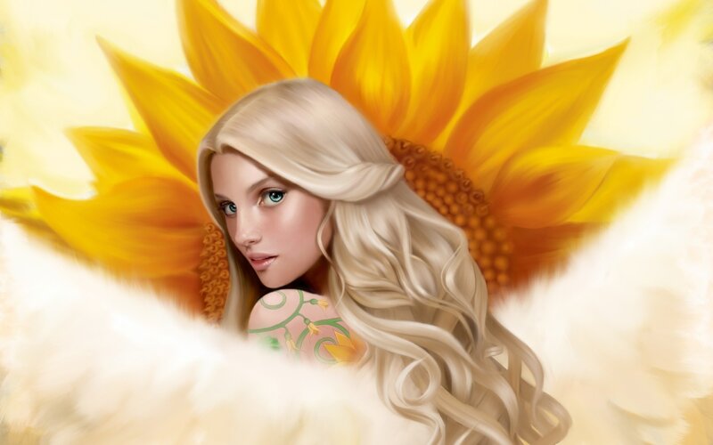 Woman with Sunflower — Yellow, Serene, Summer