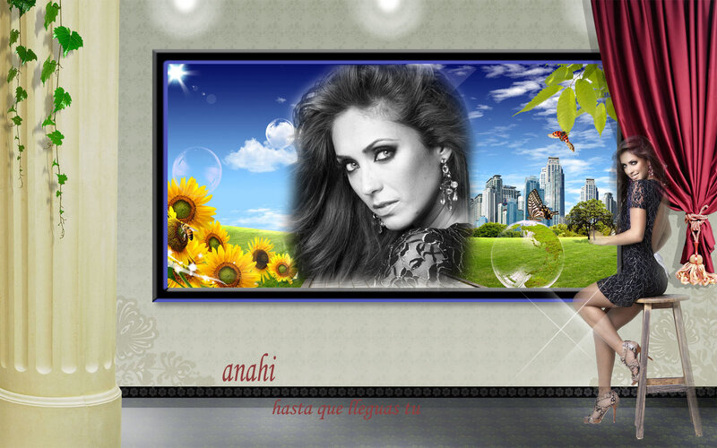 woman with sunflowers and city