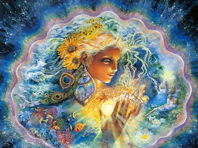 Woman with Sunflowers — Blue, Dreamy