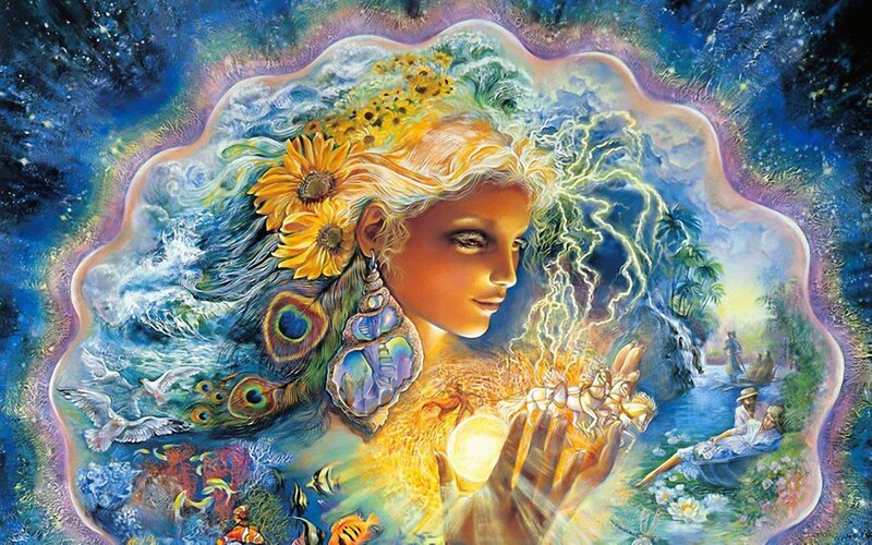 Woman with Sunflowers — Blue
