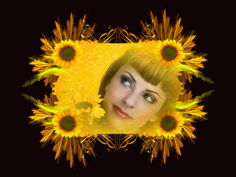 Woman with Sunflowers — Yellow, Dramatic