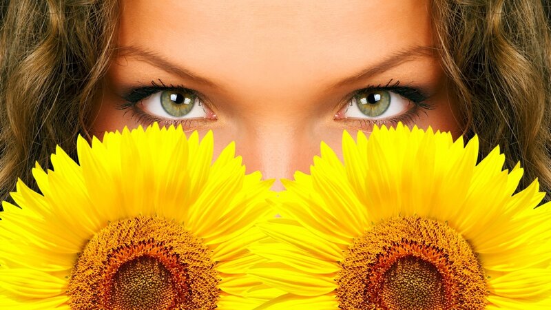 Woman with Sunflowers — Yellow, Playful