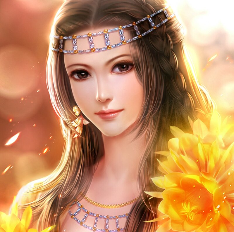 Woman with Sunflowers — Yellow, Serene, Sunset