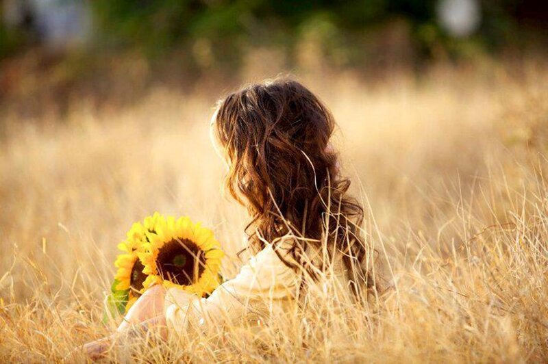 Woman with Sunflowers — Yellow, Serene