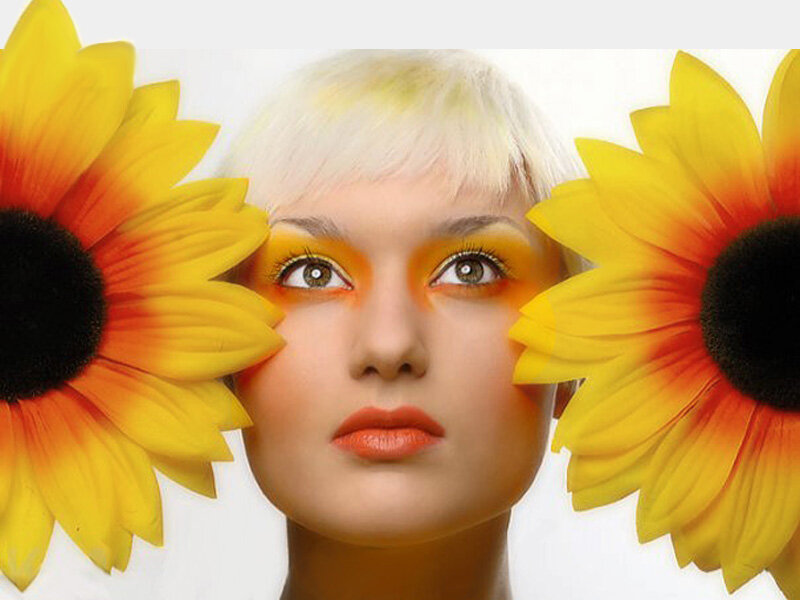 Woman with Sunflowers — Yellow, Vibrant