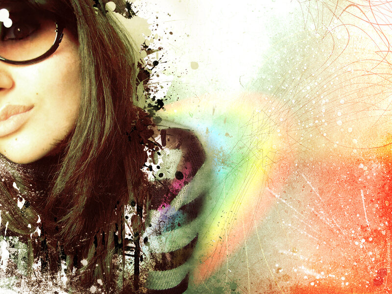 woman with sunglasses and colorful background