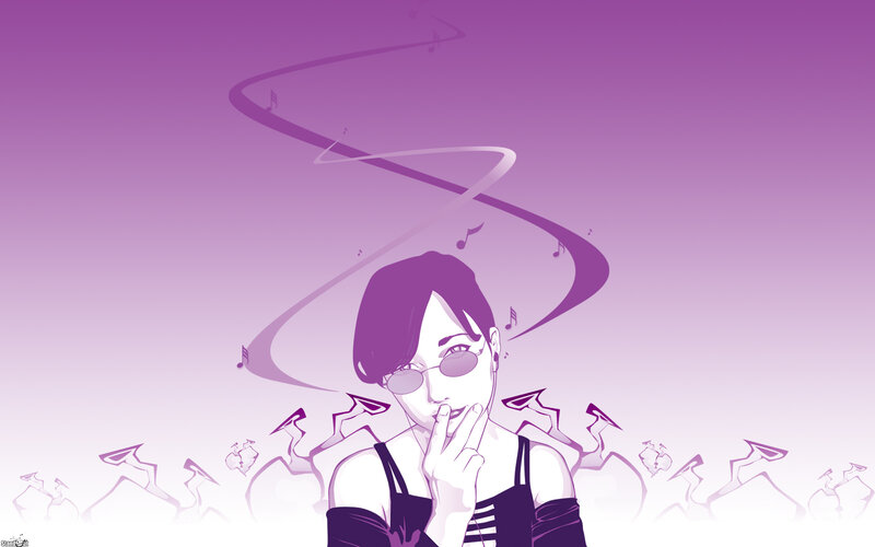 woman with sunglasses and music notes