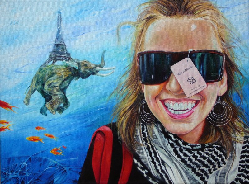 woman with sunglasses and surreal background