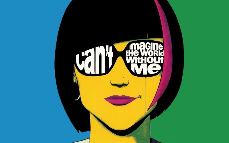 woman with sunglasses and text