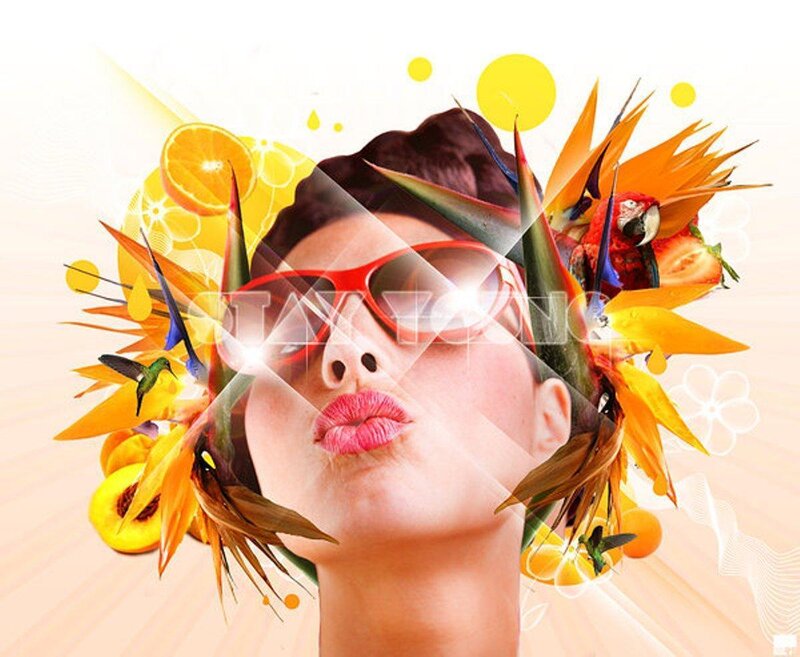 woman with sunglasses and tropical collage