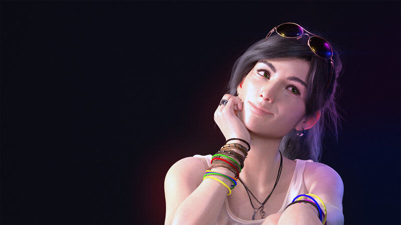 Woman with Sunglasses — Black, Contemplative, 3d Render