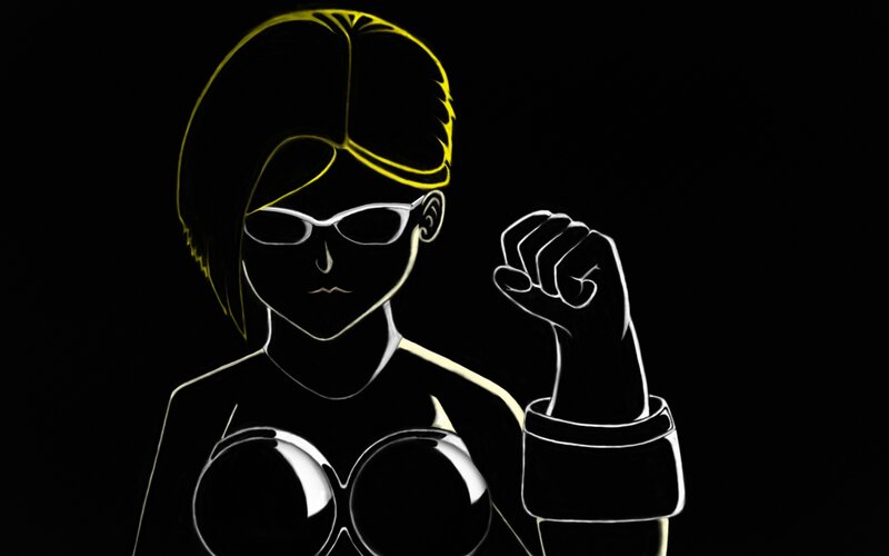 Woman with Sunglasses — Black, Dramatic, Digital Art
