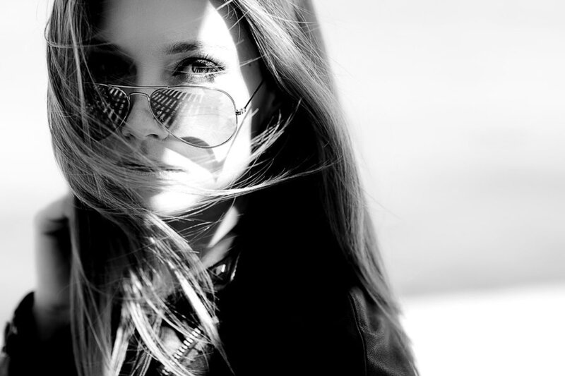 Woman with Sunglasses — Black, Dramatic, Photograph, Hair