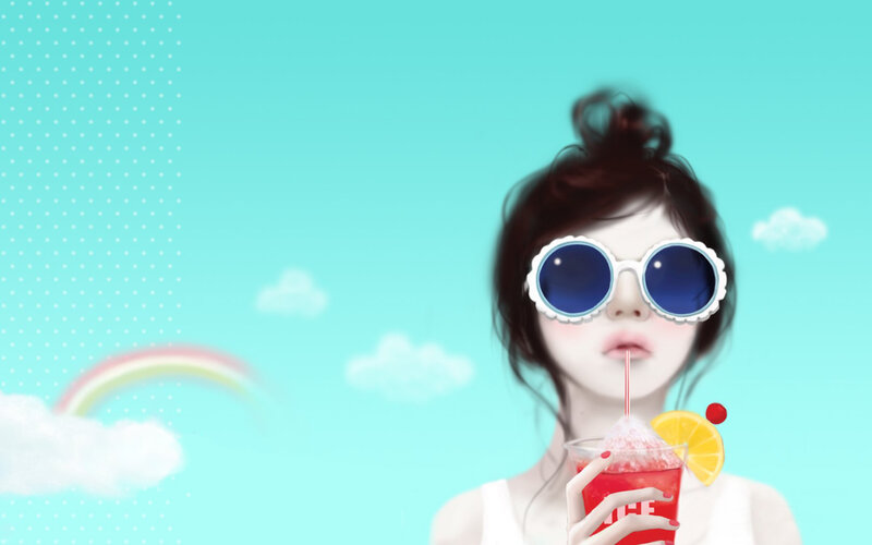 Woman with Sunglasses — Cyan