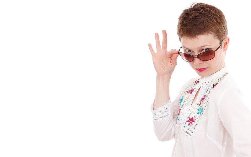 Woman with Sunglasses — White, Playful