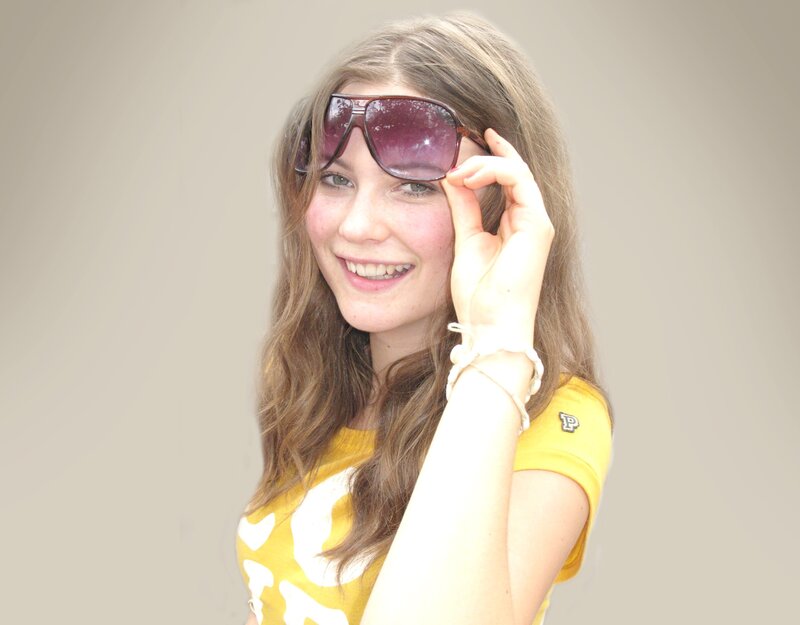 Woman with Sunglasses — Yellow, Cheerful