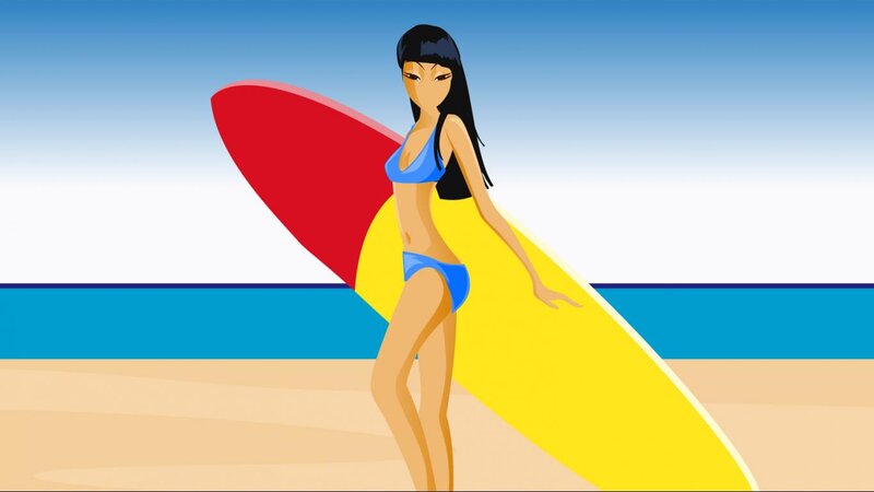 Woman with Surfboard — Blue, Calm