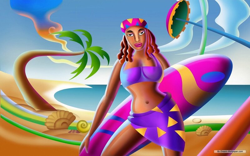 Woman with Surfboard — Purple