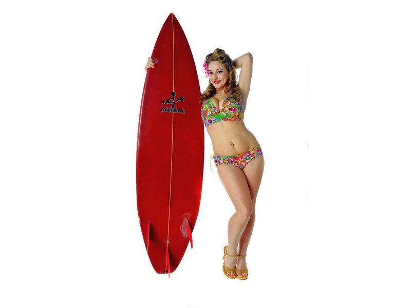 Woman with Surfboard — Red, Confident