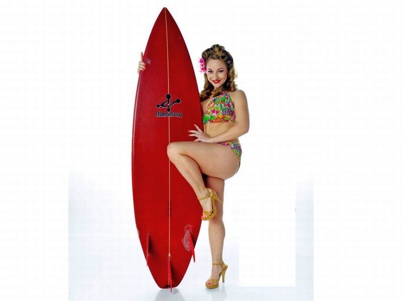 Woman with Surfboard — Red